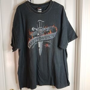 Harley-Davidson Black Tee with Fiery Skull Graphic 2005 Sz 2xl